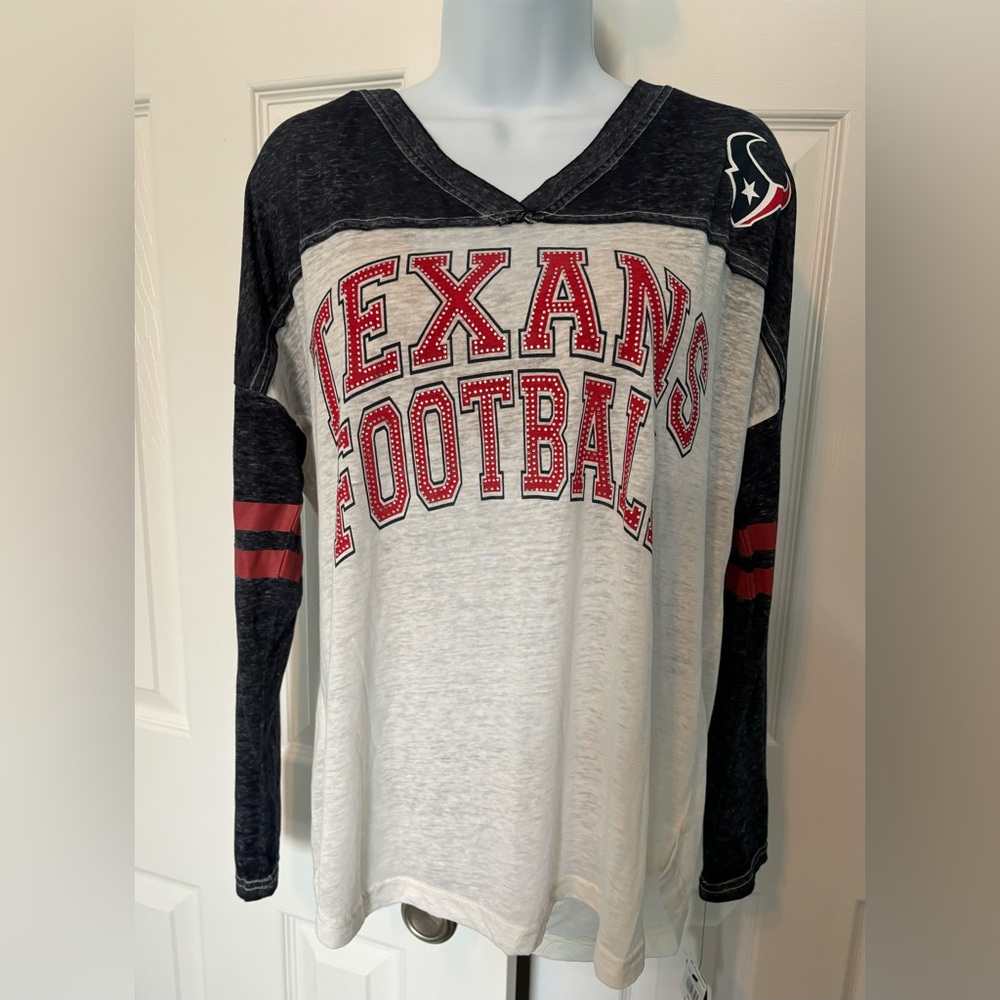 NWT Women’s HoustonTexans Football See-Through Long-Sleeve Sequins Shirt, Size M